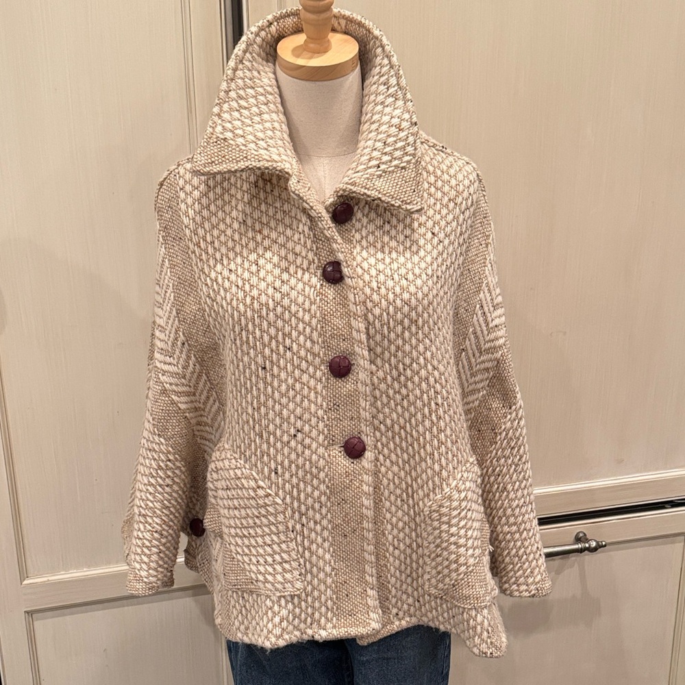 Irish wool Knit Cardigan/cape with Button Details